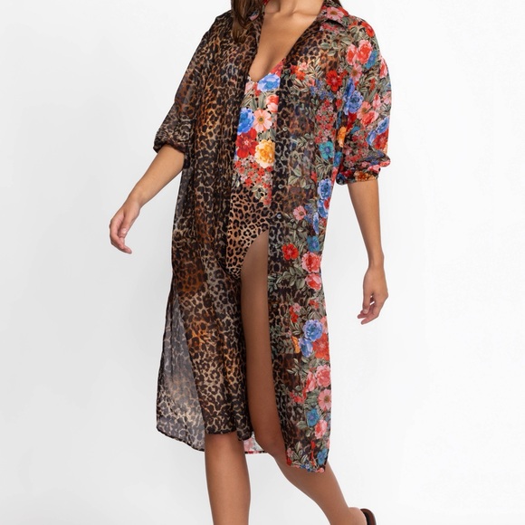 Johnny Was Cheetah Long Shirt Dress, Silk Coverup - Picture 5 of 15
